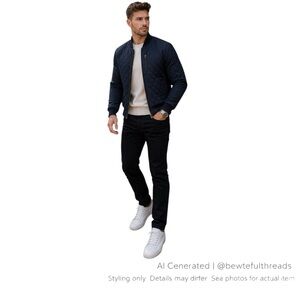 Quilted Bomber Jacket Navy Minimal Streetwear Scandi Lightweight M